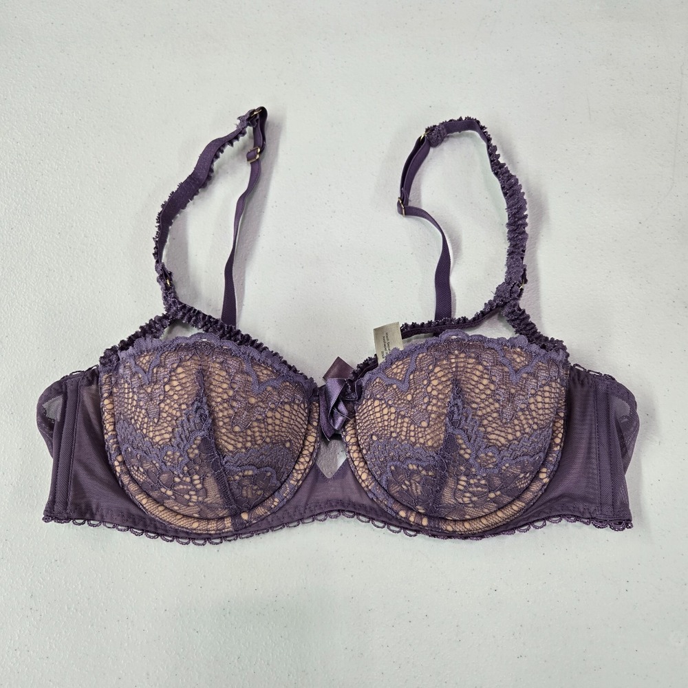 Adore Me Women Bra 34B Purple Lace Kimmy Balconette Underwire Ruffle